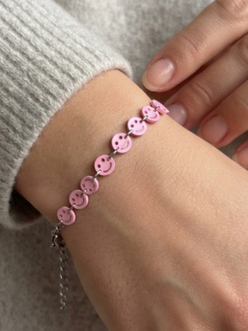 Pink Smiley Face Chain Bracelet